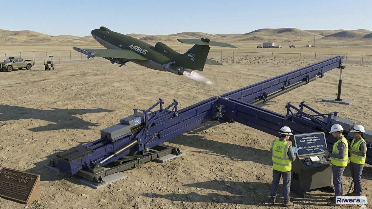 Peluncuran drone Bird of Prey buatan Airbus, ilustrasi dibuat dengan bantuan Gemini AI